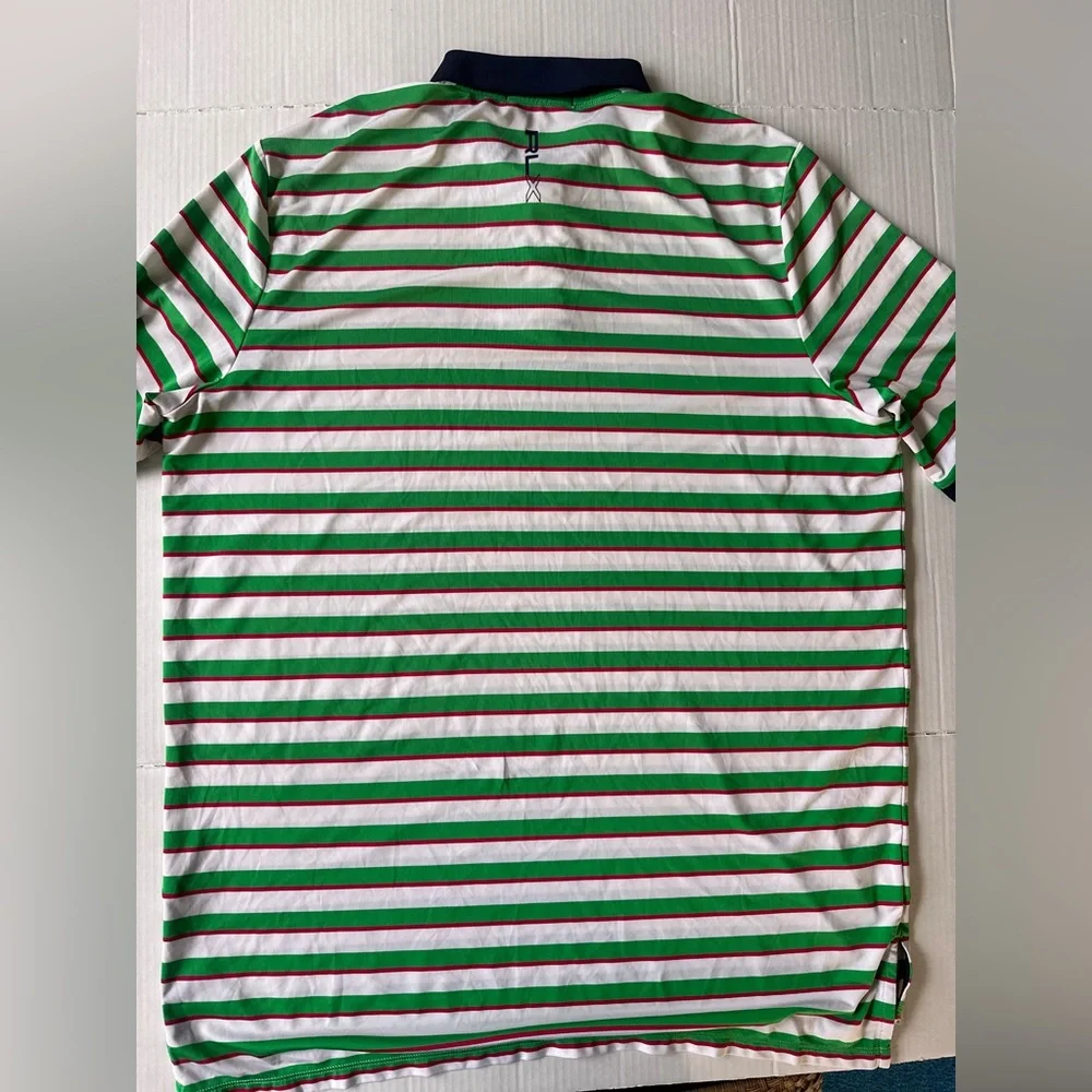 Ralph Lauren RLX Polos Mens XL Green White Striped Short Sleeve Performance Golf